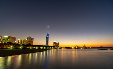 fukuoka tower and city skyline at night
