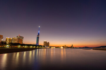 Fototapeta na wymiar fukuoka tower and city skyline at night