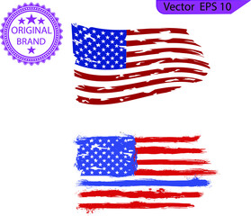 Distressed american flags set, eps10, transparent background, high resolution. Firefighter  and police flags.