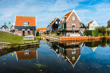 Fototapeta premium Marken, North Holland, Netherlands. Beautiful typical fisherman village houses in Marken.