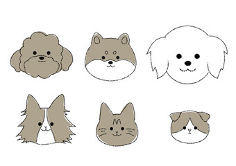 シンプルな犬と猫のイラストセット