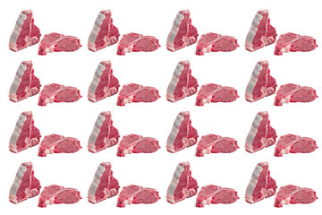 Raw T-bone steak on the white background. pattern
