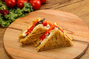 Club sandwich with eggplant and cheese