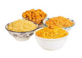 Group of Indian Traditional Spicy And Sweet Namkeen Food