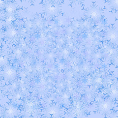 Fototapeta na wymiar Vector seamless winter New Year pattern with snowflakes on a light blue background, for design of festive wrapping paper, cards, invitations.