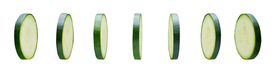 Zucchini slices isolated on white background, levitating