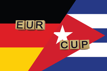 Germany and Cuba currencies codes on national flags background