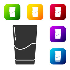 Black Glass with water icon isolated on white background. Soda glass. Set icons in color square buttons. Vector Illustration.
