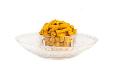 Indian Traditional Spicy Ganthiya or Gathiya, Gathia Are Deep Fried Namkeen Food on White Background