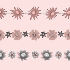 Florals Vector Seamless Horizontal Borders Set