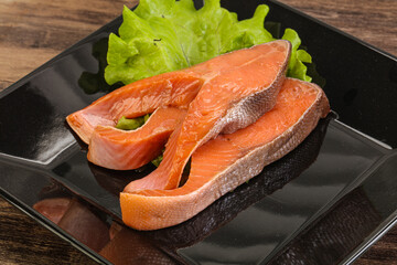 Two pink salmon fish steak