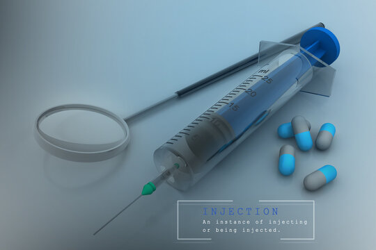 3D illustration Syringe with pill
