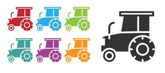 Black Tractor icon isolated on white background. Set icons colorful. Vector.