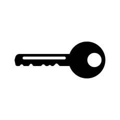 Key icon. Black silhouette. Horizontal side view. Vector flat graphic illustration. The isolated object on a white background. Isolate.