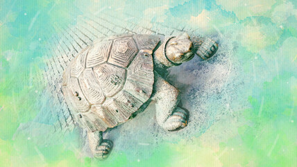 Watercolor pattern of Olomouc turtle monument colorful illustration