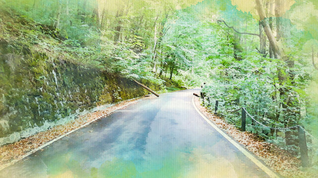 Watercolor pattern of Moravsky Karst road colorful illustration