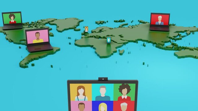 People connecting together, learning or meeting online with teleconference, video conference remote working on computer, work from home and work from anywhere concept. 3D Illustration