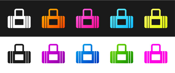Set Sport bag icon isolated on black and white background. Vector.