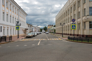 Yaroslavl, Russia - August 14, 2020: View of Nakhimson street on a summer evening. Gold ring of Russia