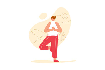 Young man doing yoga poses vector illustration. Fitness exercise for sport, gym, yoga design.