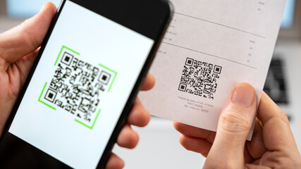 Scanning QR code with mobile phone - 397606617