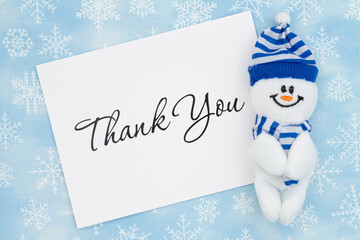Thank you greeting card with a happy snowman