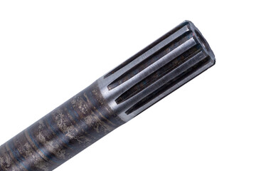 close-up of the axis with slots and threads at the end. isolated on a white background.