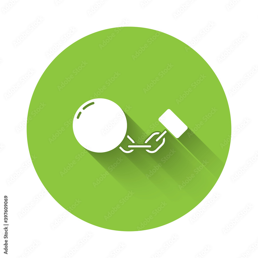 Poster white ball on chain icon isolated with long shadow. green circle button. vector.