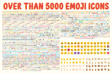 All type of emojis in one big set. Hands, gesture, people, animals, food, transport, activity, sport emoticons. Smiley big collection. Over that 5000 icons - obrazy, fototapety, plakaty