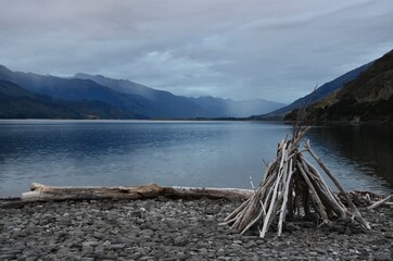 Boundary Creek Campsite. Wanaka Lake, New Zealand.