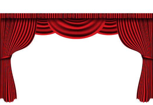 Realistic red curtain stage on white classic retro vector illustration.