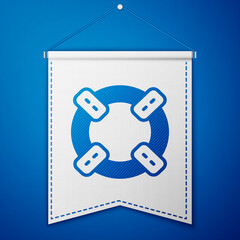 Blue Lifebuoy icon isolated on blue background. Lifebelt symbol. White pennant template. Vector.
