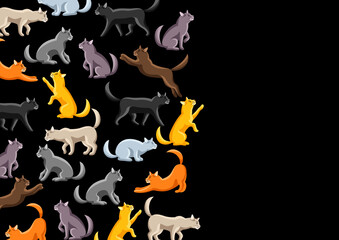 Background with stylized cats in various poses.