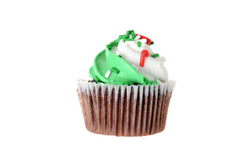 isolated christmas mint and chocolate cupcake