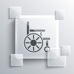 Grey Wheelchair for disabled person icon isolated on grey background. Square glass panels. Vector.