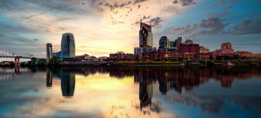 Nashville cityscape with milky brilliant sunset