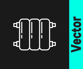 White line Heating radiator icon isolated on black background. Vector Illustration.