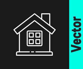 White line House icon isolated on black background. Home symbol. Vector Illustration.