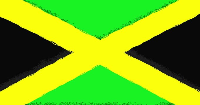 Endless background with the flag of Jamaica stylized as a child's drawing. Looped animation in cartoon or comic style for use as a template with blank space for text or title