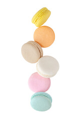Floating pastel sweet macaron isolated on white background