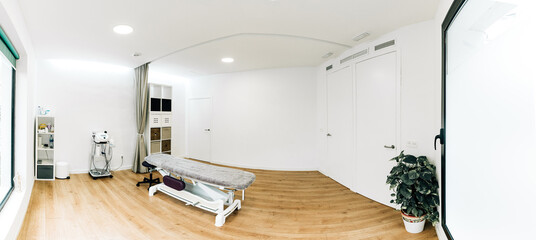 Interior room of a physical therapy and rehabilitation clinic with everything necessary for health...
