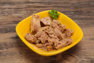Canned tuna fish in the bowl