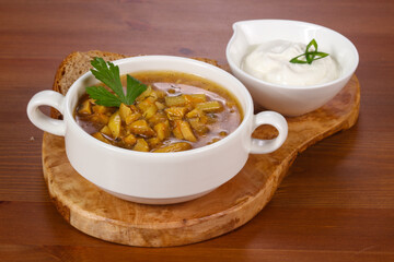 Wild mushroom soup with sour cream