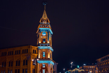 Fototapeta na wymiar Nevsky Prospekt decorated with Christmas lights and decorations in Saint Petersburg