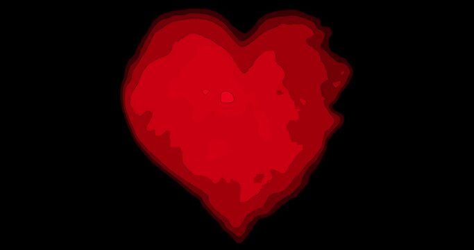 The heart symbol animation is roughly cartoon or comic style. Heart icon isolated on black background