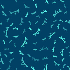 Green line Carnival garland with flags icon isolated seamless pattern on blue background. Party pennants for birthday celebration, festival decoration. Vector.