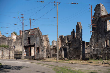 Fototapeta na wymiar Ruin of the village of Oradour sur Glane in France, remnant of a former war massacre