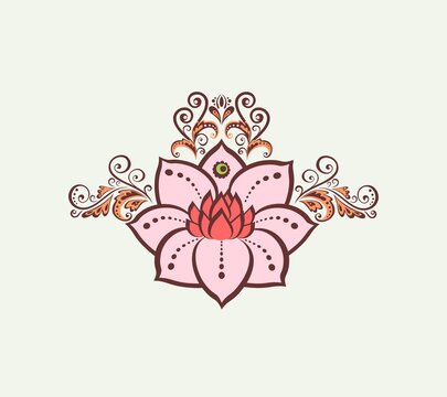 Lotus mehndi flower pattern for Henna drawing and tattoo, oriental and vintage decoration