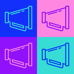 Pop art line Megaphone icon isolated on color background. Speaker sign. Vector.