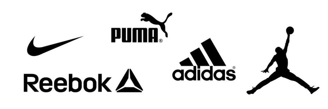Reebok, Nike, Jordan, Adidas, Puma - logos of sports equipment and sportswear company. Kyiv, Ukraine - December 6, 2020